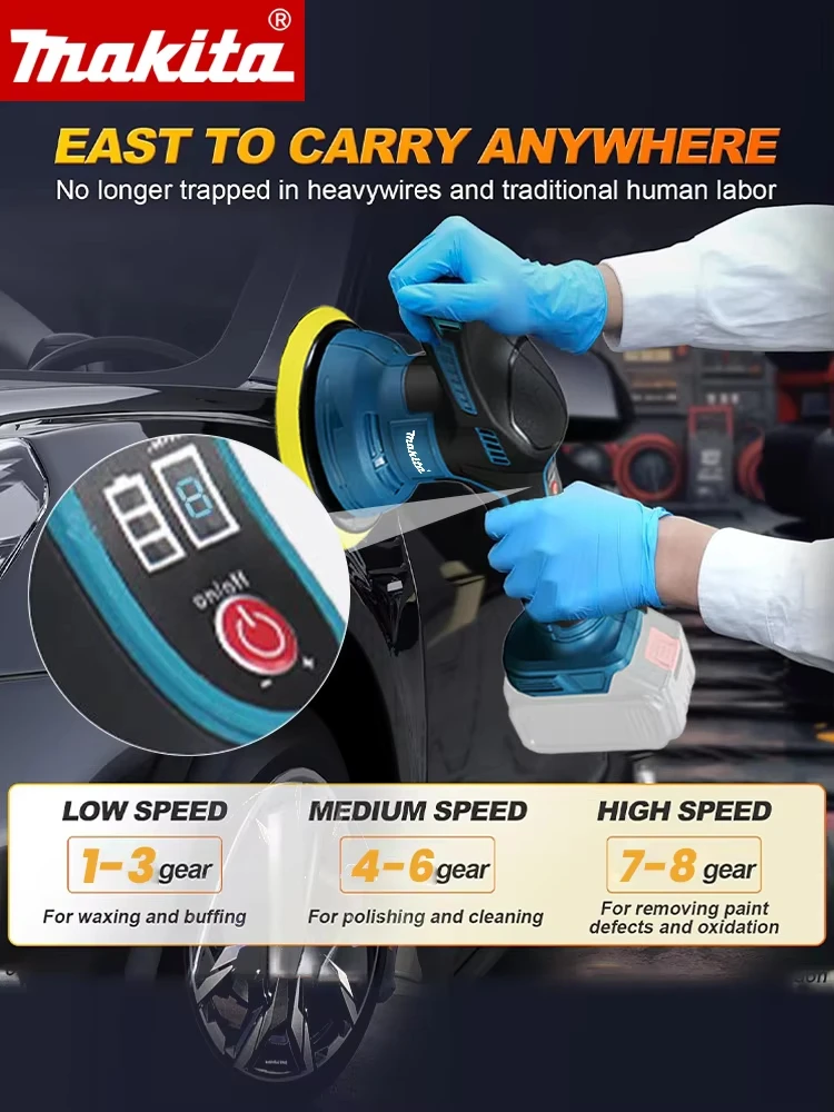 Genuine Makita 8-Gear Digital Display Cordless Car Polisher Original Electric Auto Waxing & Polishing Machine Compatible with Makita 18V Battery